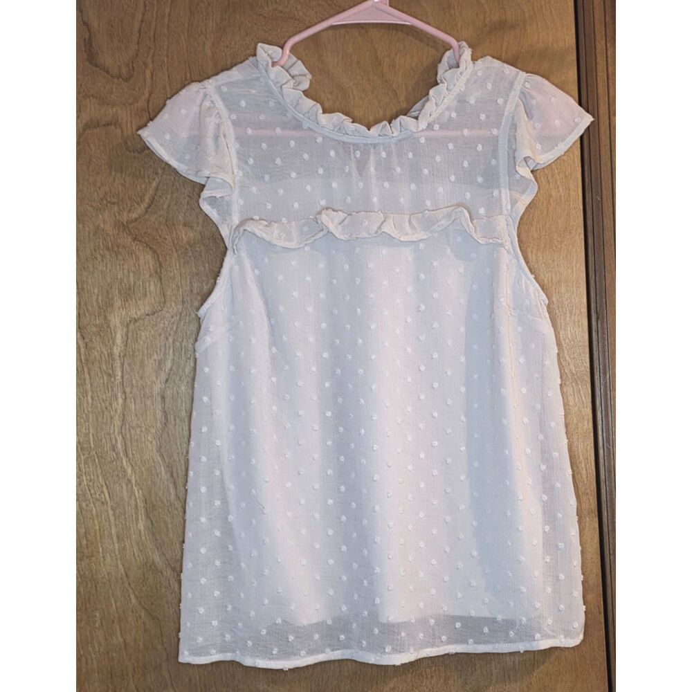 Monteau Los Angeles Cream Swiss Dot Ruffle Sleeveless Blouse Top Size Medium